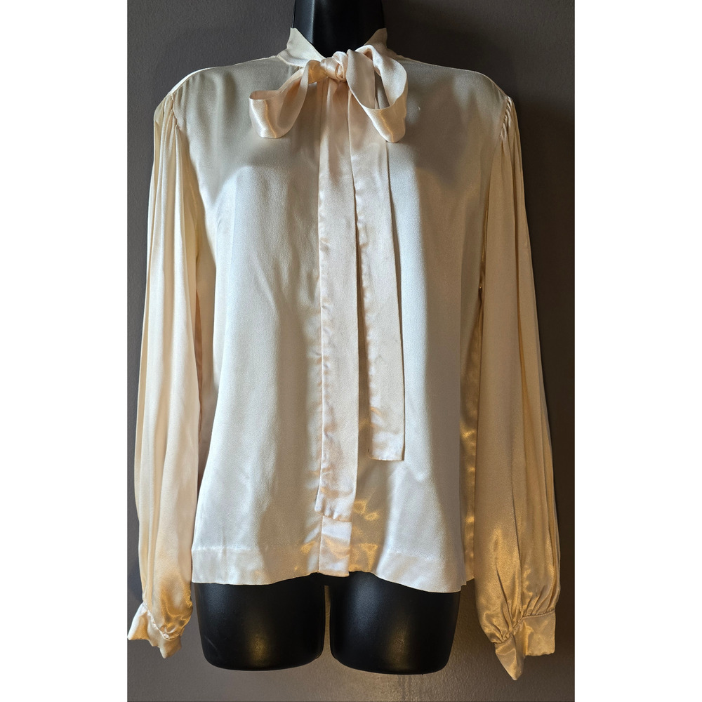 Vintage Silk  Ellen Tracy Bow Tie Blouse, Size Medium